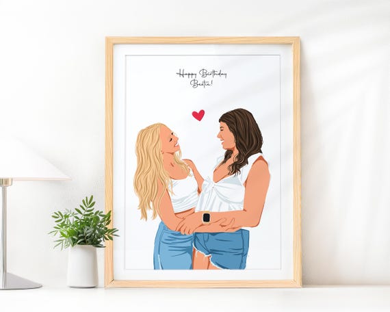 Custom Best Friend Portrait Drawing, Personalized Art Print