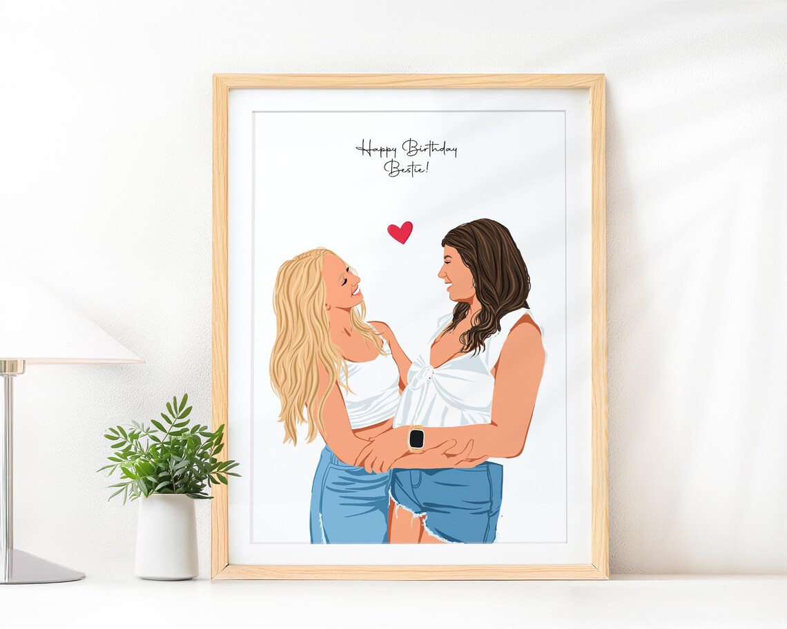 Custom Best Friend Portrait Drawing, Personalized Art Print