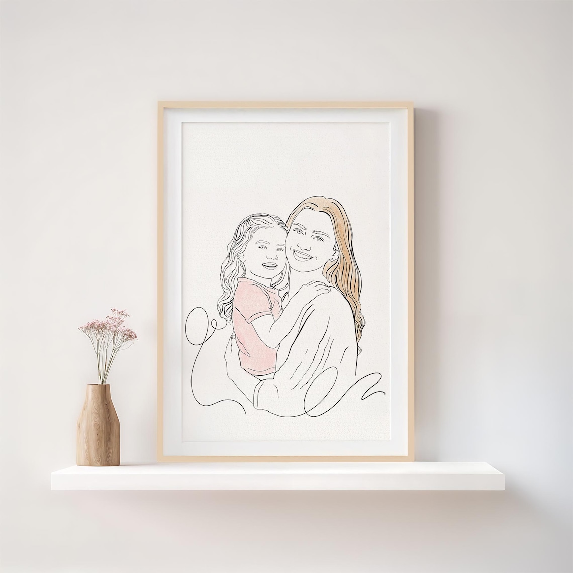 Happy Mothers Day Mother and Child Line Art Watercolor Poster - Image 3