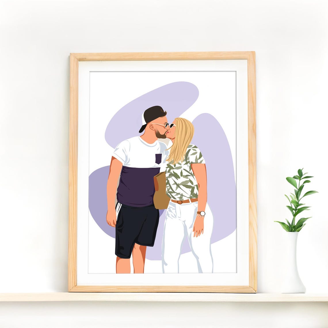 Custom Couple Portrait from Photo with Names on White Poster - Image 3