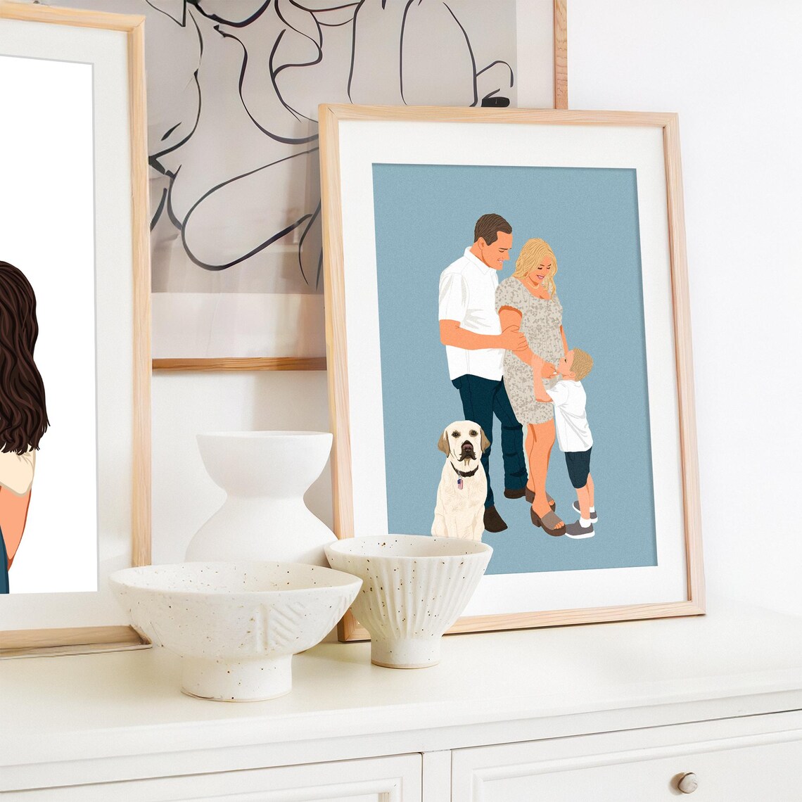 Custom Couple with Baby Faceless Family Portrait Illustration Poster - Image 2