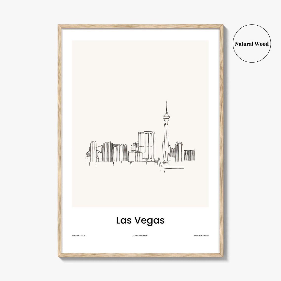 Las Vegas Nevada Skyline With Stratosphere Line Art Poster Minimalist Travel Home Gift - Image 2