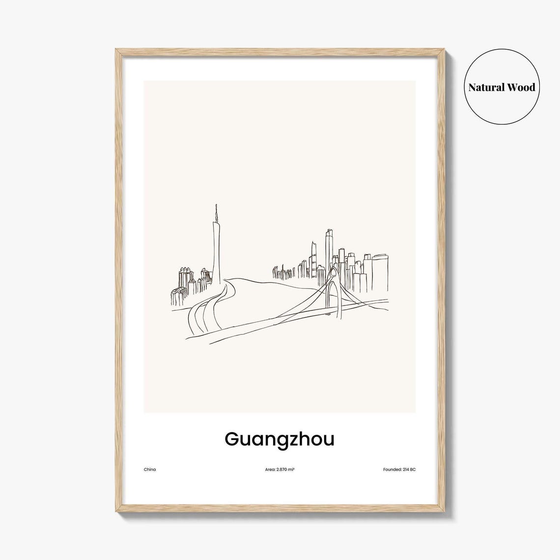Guangzhou China One Line Skyline Minimalist Travel Art Poster - Image 2