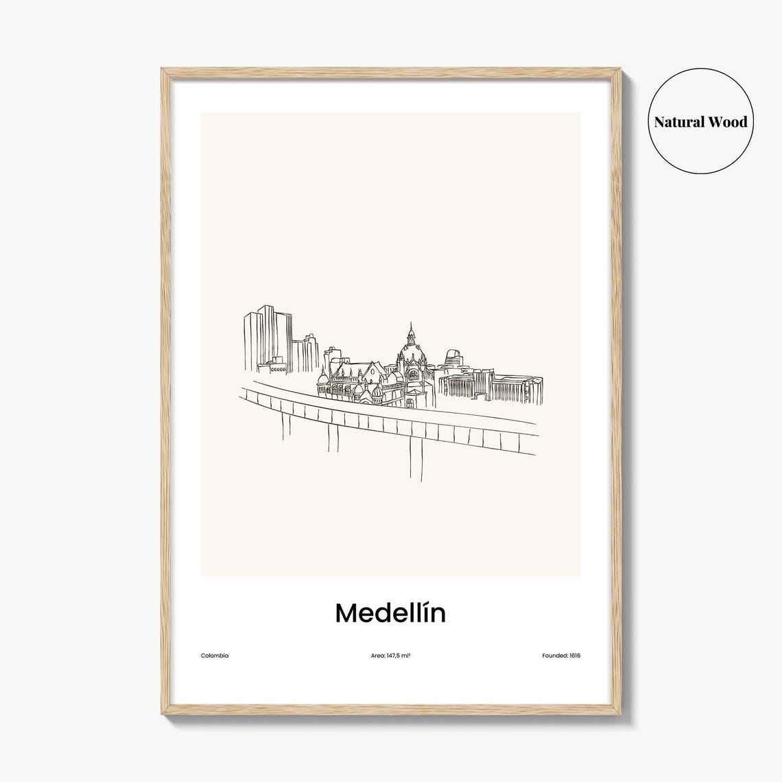 Medellin Colombia City Skyline Minimalist Line Drawing Art Poster - Image 2