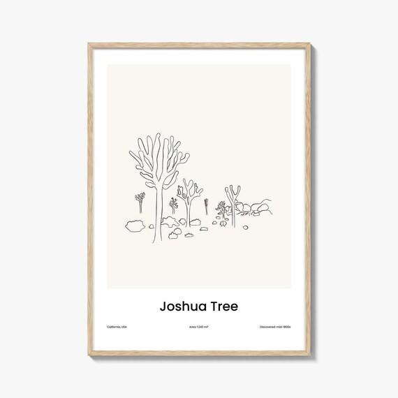 Joshua Tree Desert Landscape One Line Art Minimalist California Travel Poster