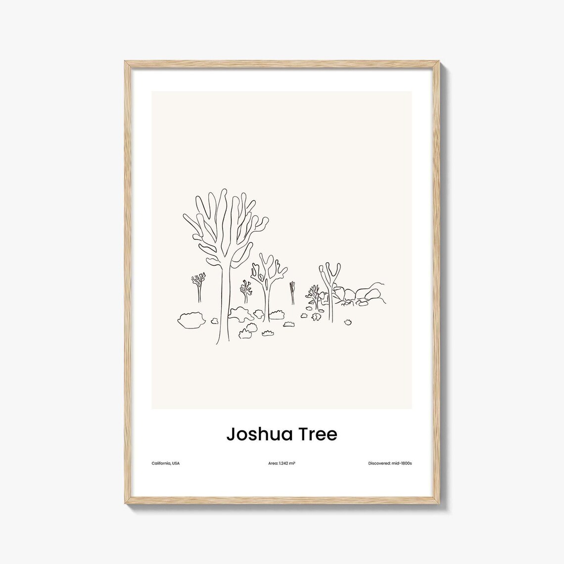 Joshua Tree Desert Landscape One Line Art Minimalist California Travel Poster