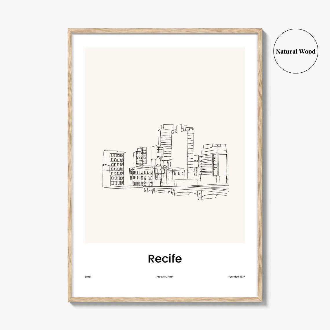 Recife Brazil One Line Cityscape Minimalist Travel Art Poster - Image 2