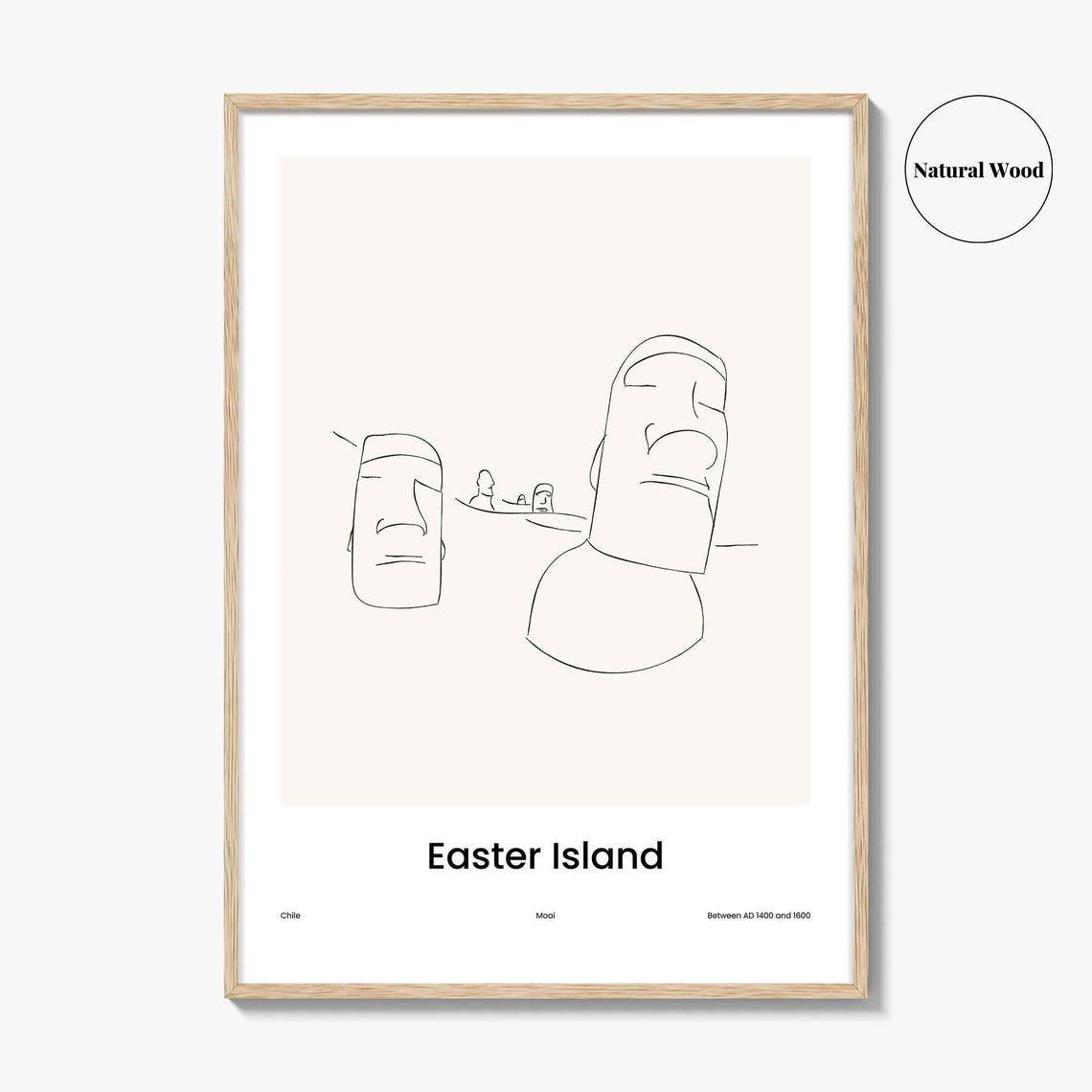 Easter Island Chile Moai Statues Minimalist Line Drawing Art Poster - Image 2