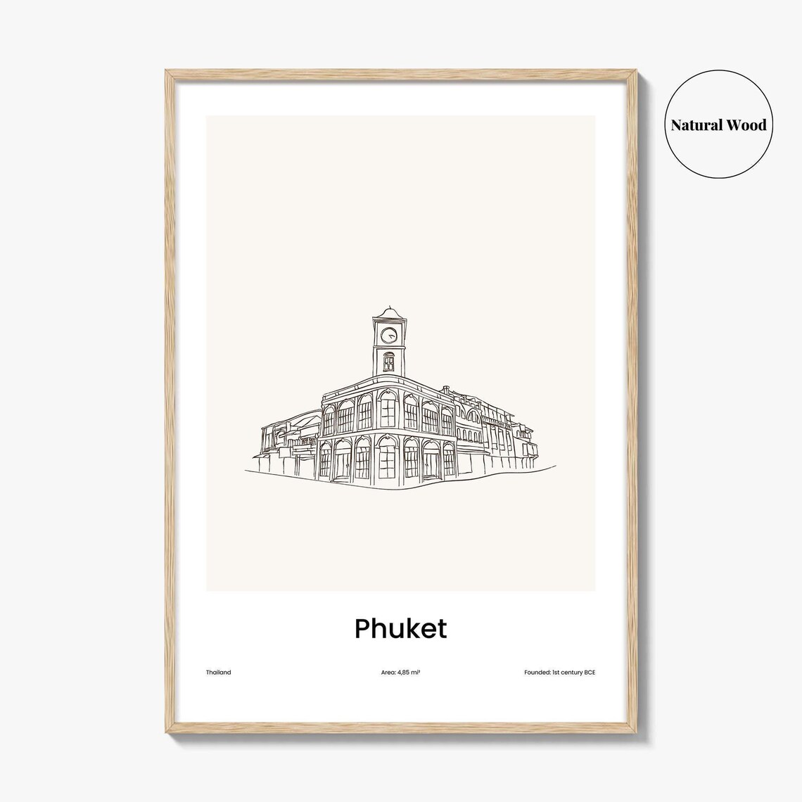Phuket Thailand One Line Drawing Old Town Clock Tower Building Art Poster - Image 2