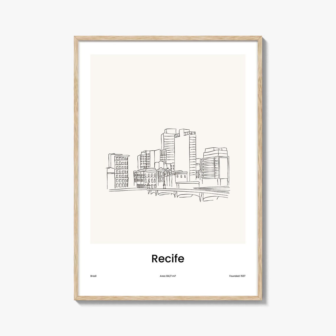 Recife Brazil One Line Cityscape Minimalist Travel Art Poster