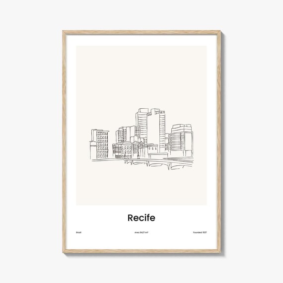 Recife Brazil One Line Cityscape Minimalist Travel Art Poster