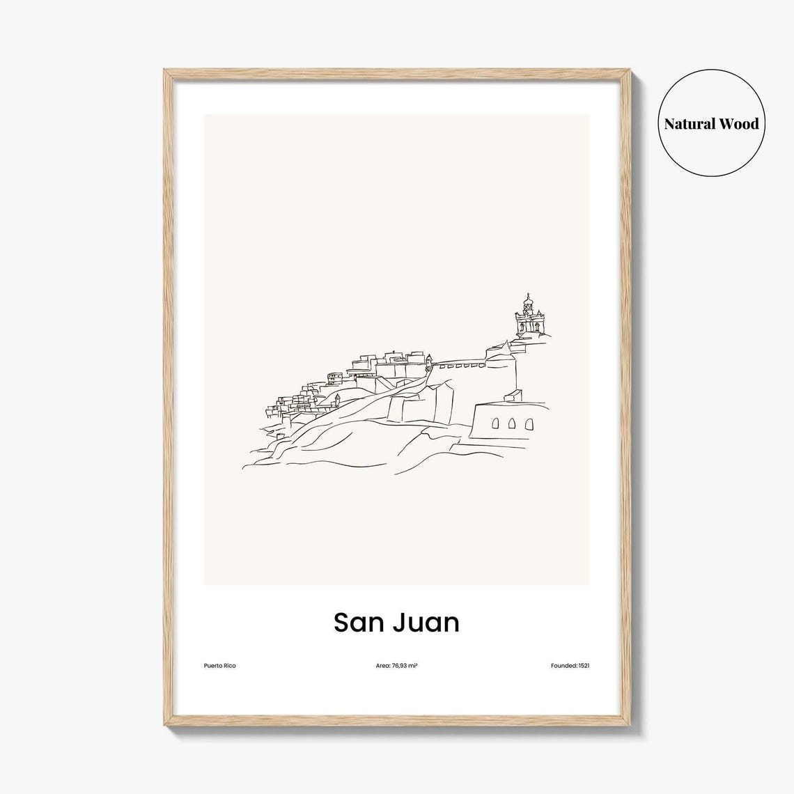 San Juan Old Town El Morro Fort One Line Art Puerto Rico Travel Poster - Image 2