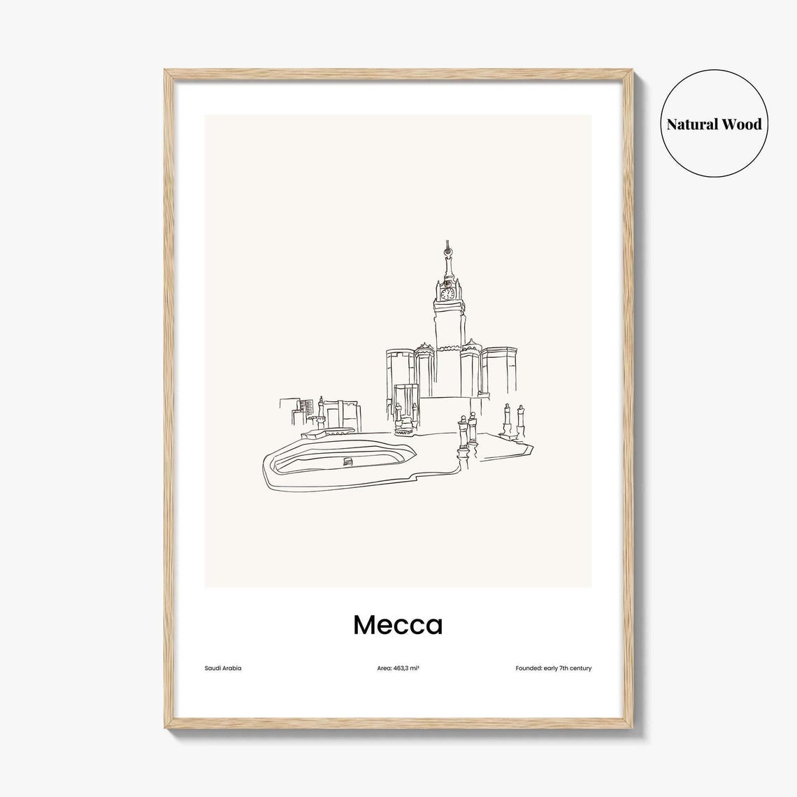 Mecca Saudi Arabia Clock Tower Minimalist Line Drawing Art Poster - Image 2