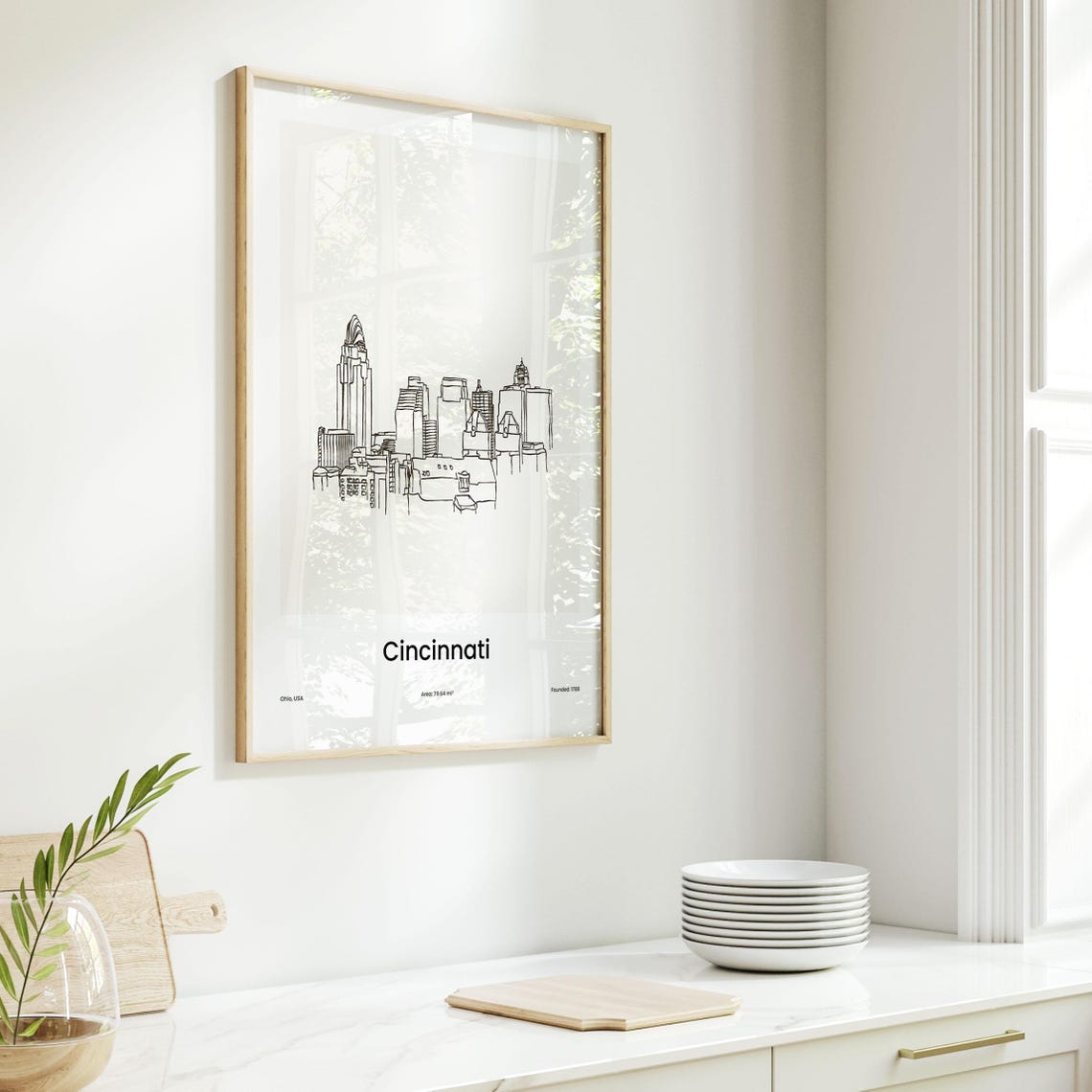 Cincinnati Ohio Skyline One Line Minimalist Drawing Downtown Poster - Image 6