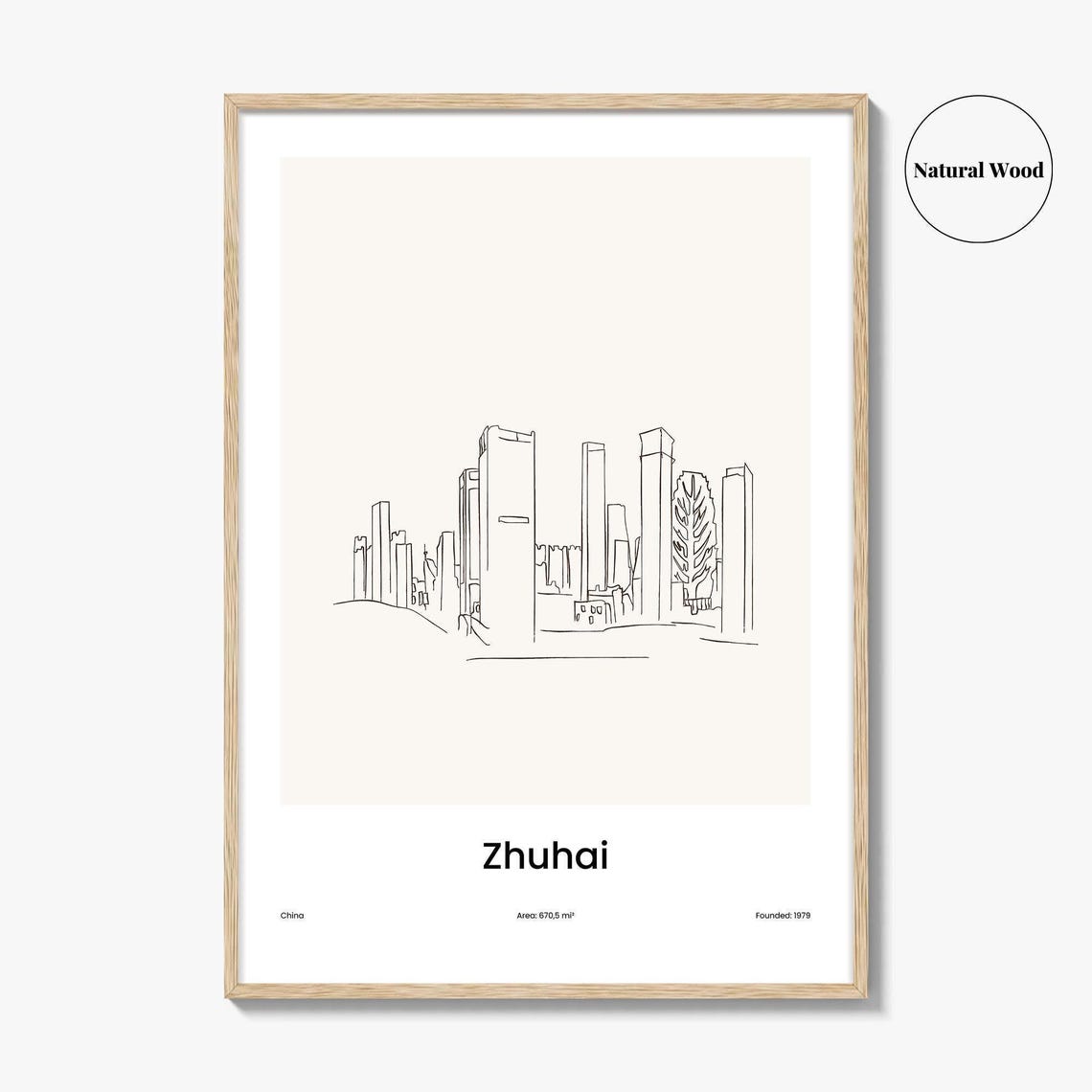 Zhuhai China Modern Skyline Minimalist Line Drawing Art Poster - Image 2