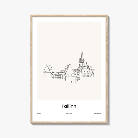 Tallinn Estonia Medieval Old Town Minimalist Line Drawing Poster