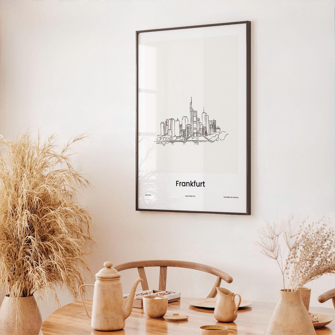 Frankfurt Germany River Bridge Skyline One Line Drawing Poster - Image 3