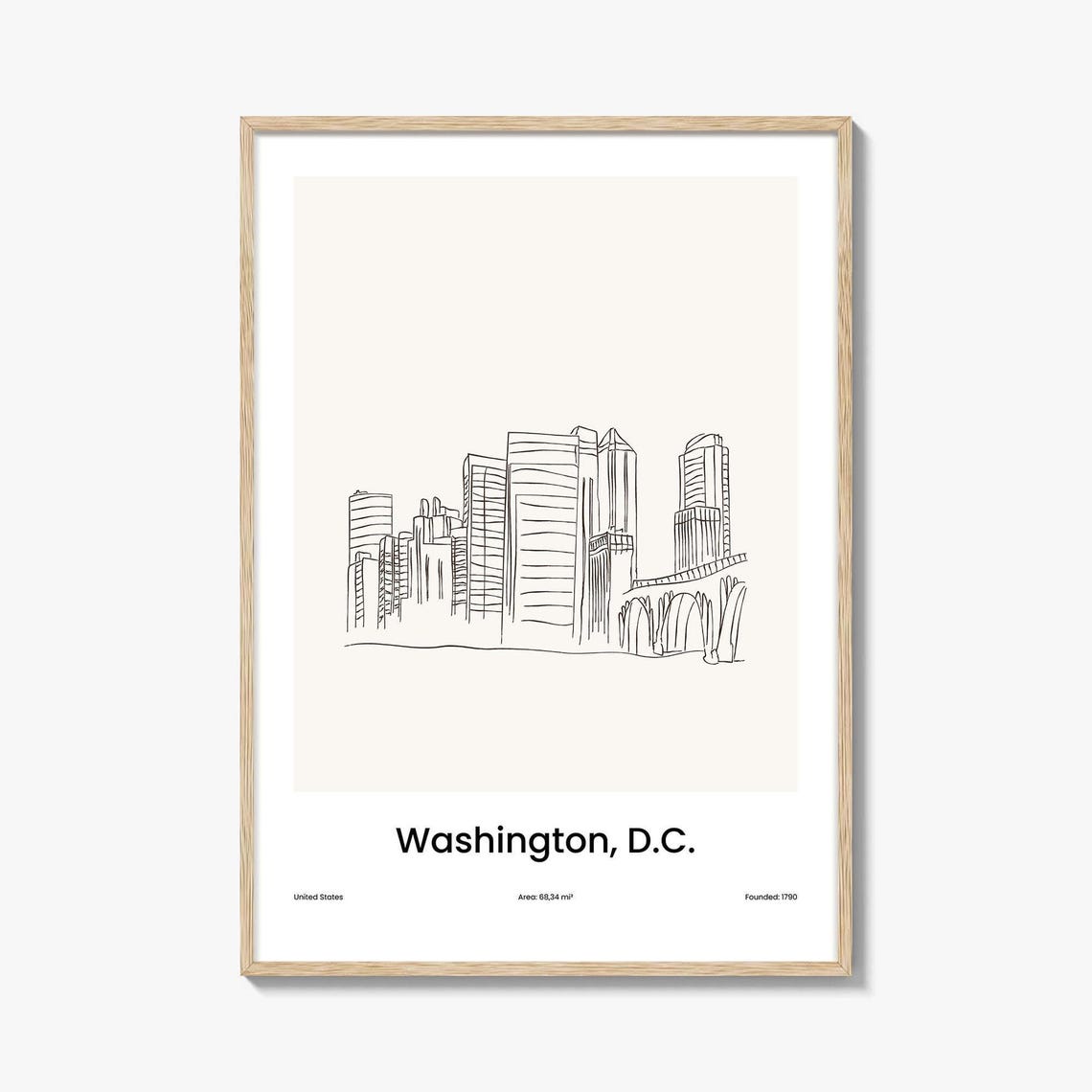 Washington DC Minimalist Line Drawing Skyline City Travel Poster