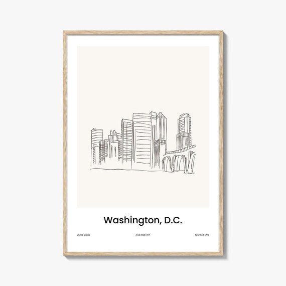 Washington DC Minimalist Line Drawing Skyline City Travel Poster