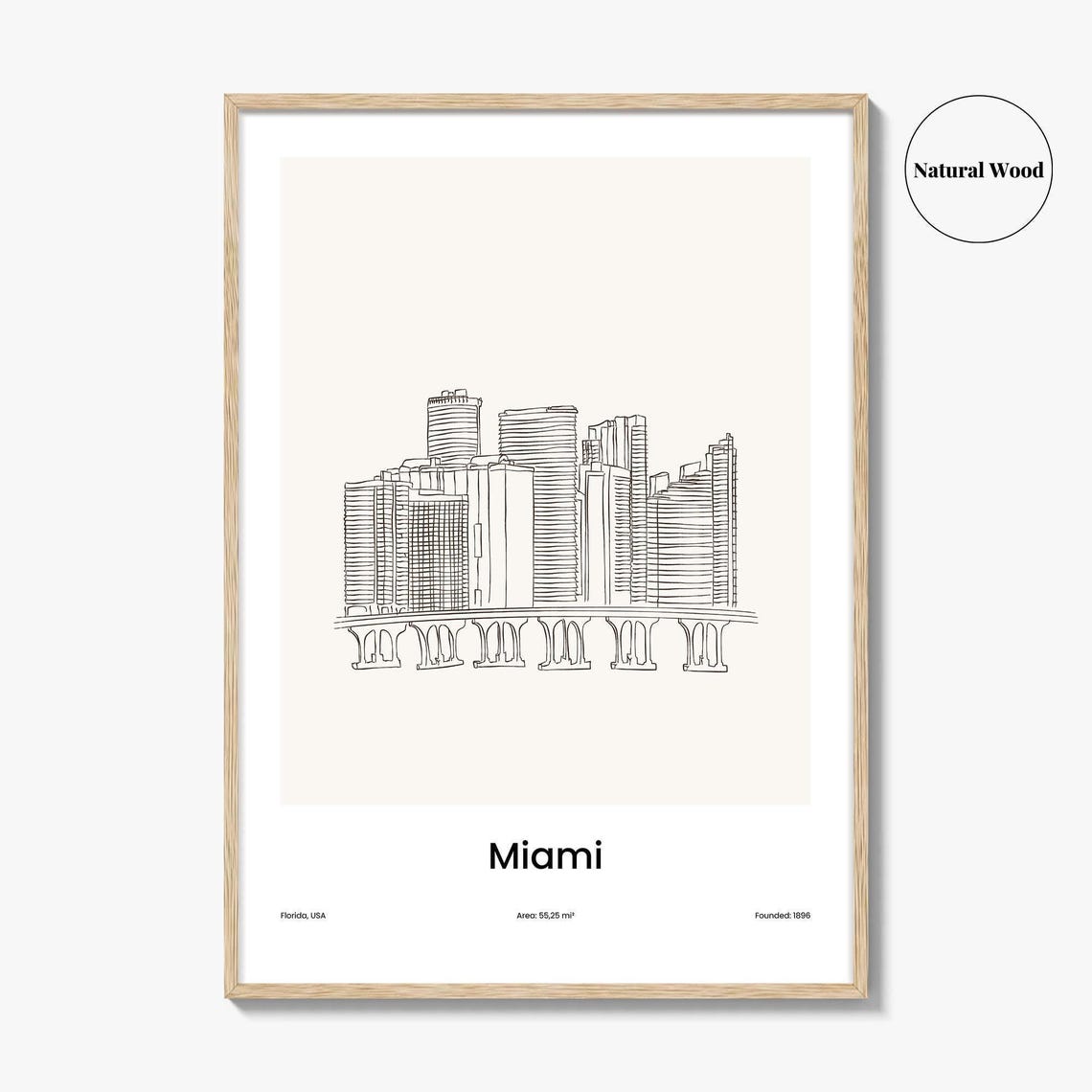 Miami Florida Waterfront Skyline Minimalist Line Drawing Poster - Image 2
