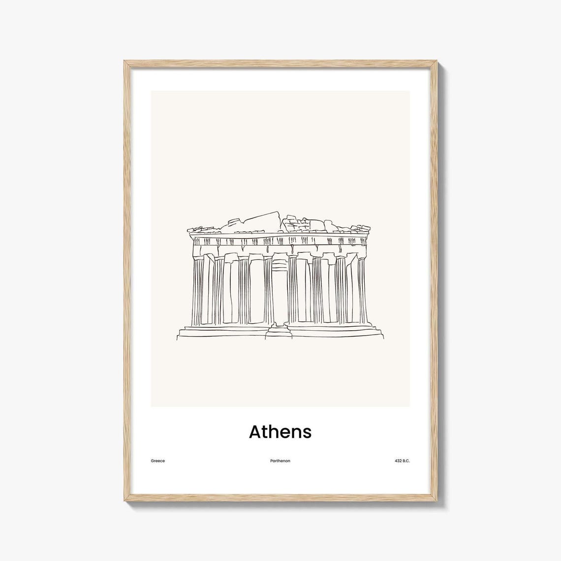 Athens Greece Parthenon Ruins Minimalist One Line Drawing Poster