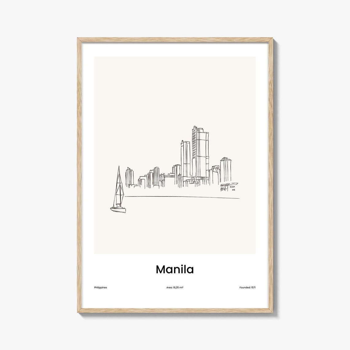 Manila Philippines Minimalist Line Drawing Bay Skyline Art Poster