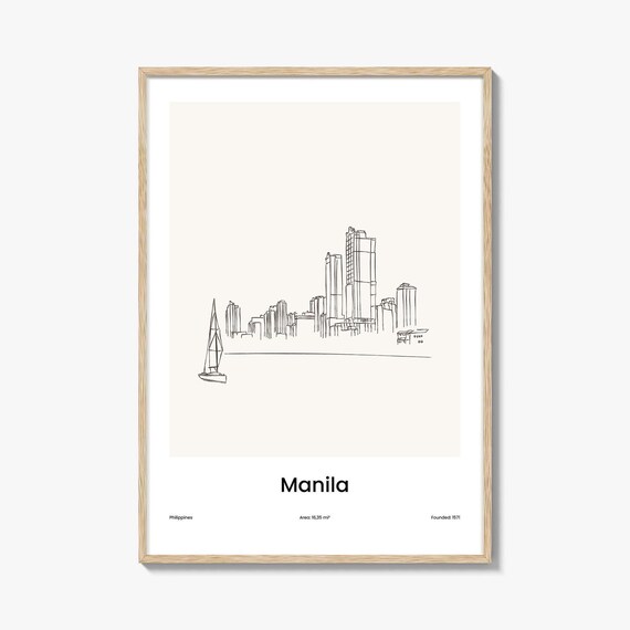 Manila Philippines Minimalist Line Drawing Bay Skyline Art Poster