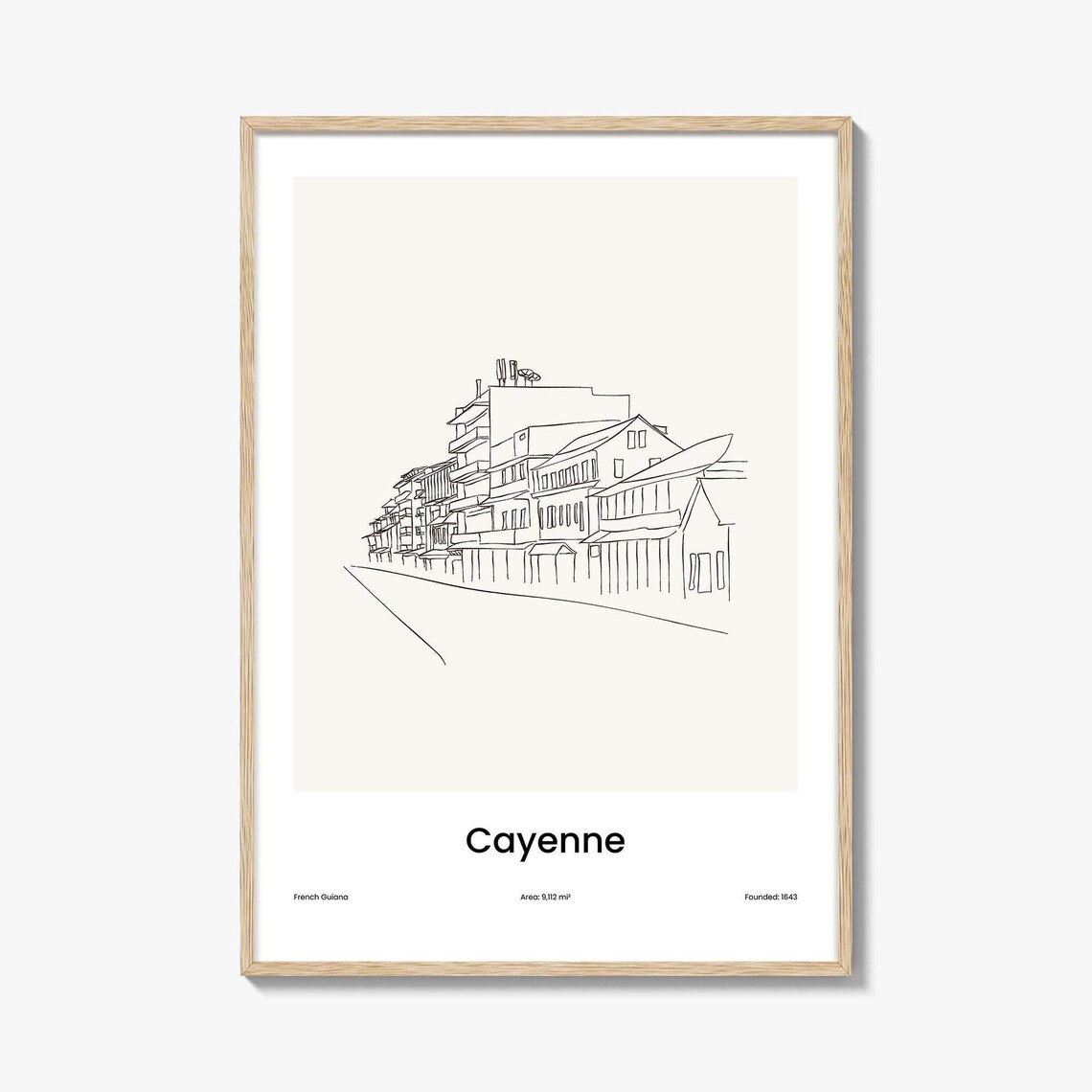Cayenne French Guiana Colonial Street One Line Travel Art Poster