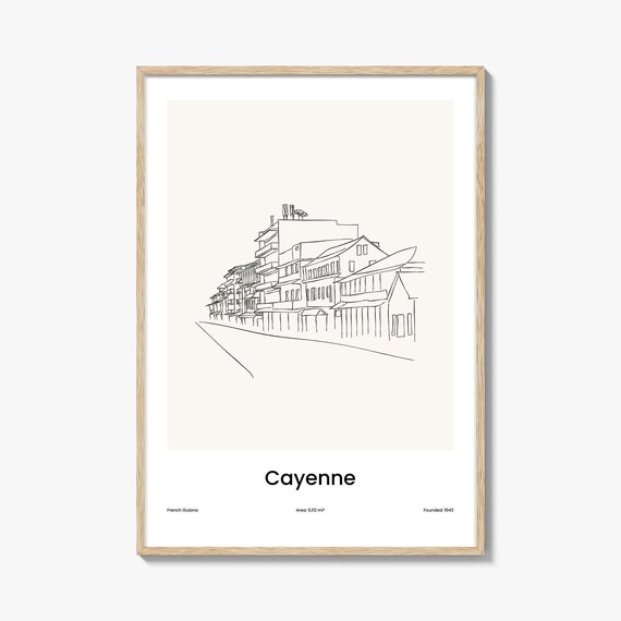 Cayenne French Guiana Colonial Street One Line Travel Art Poster