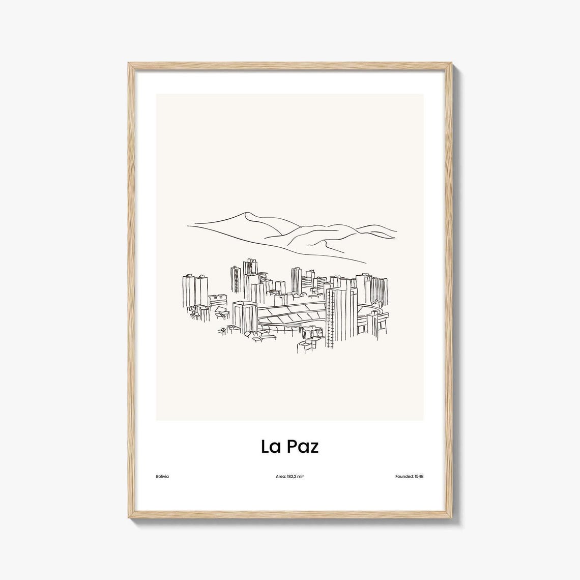 La Paz Bolivia Minimalist Line Drawing Mountain Skyline Poster