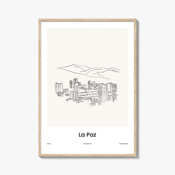 La Paz Bolivia Minimalist Line Drawing Mountain Skyline Poster