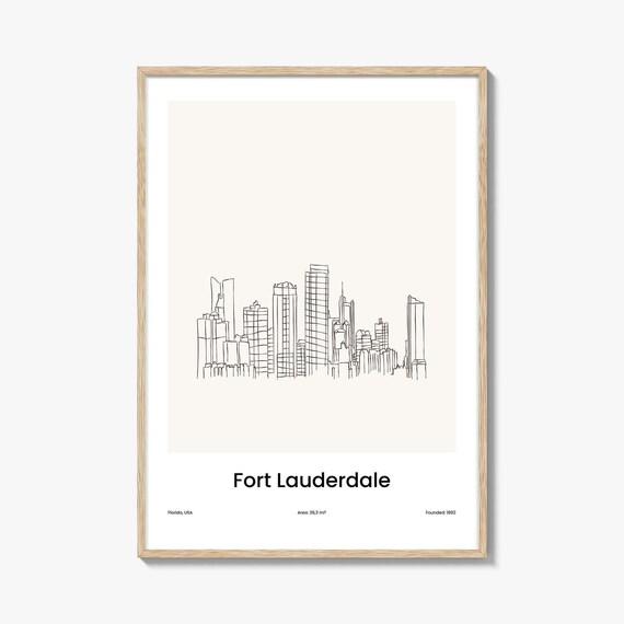 Fort Lauderdale Florida Minimalist Line Drawing Skyline Poster