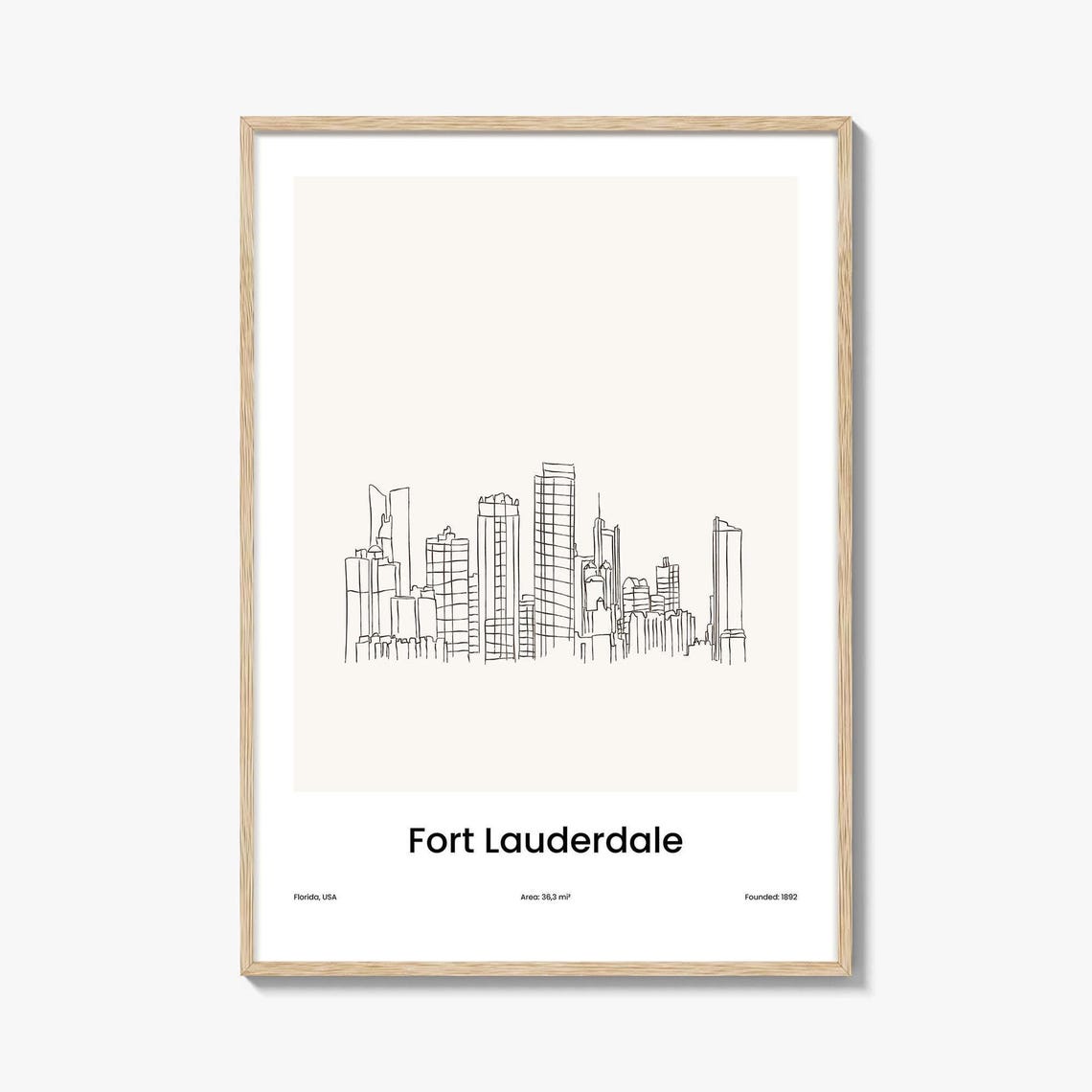 Fort Lauderdale Florida Minimalist Line Drawing Skyline Poster