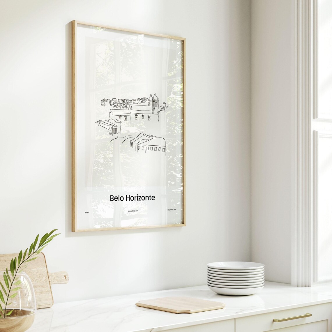 Belo Horizonte Brazil Hillside Church One Line Drawing Art Poster - Image 6