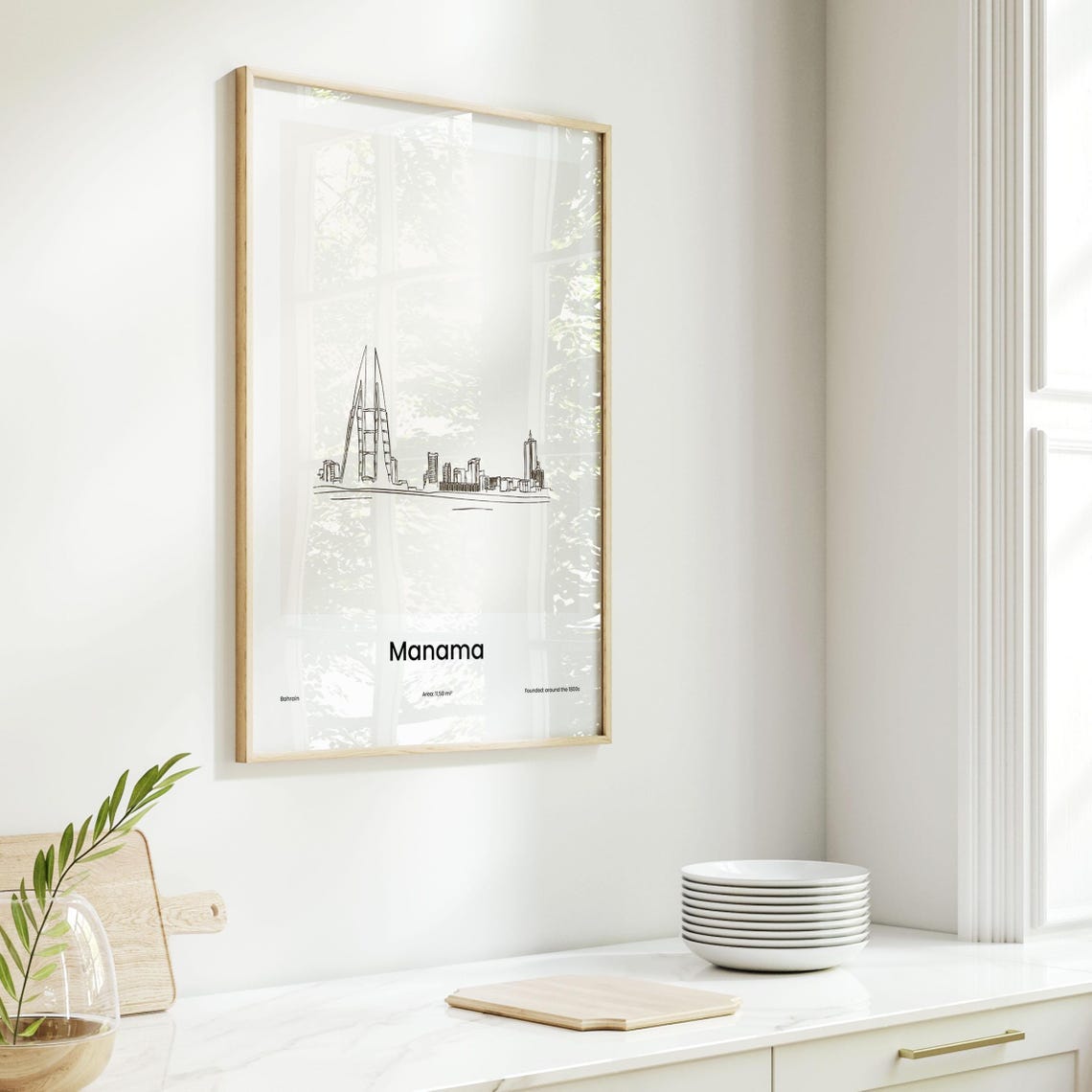 Manama Bahrain Sail Towers Skyline Minimalist Line Drawing Poster - Image 6