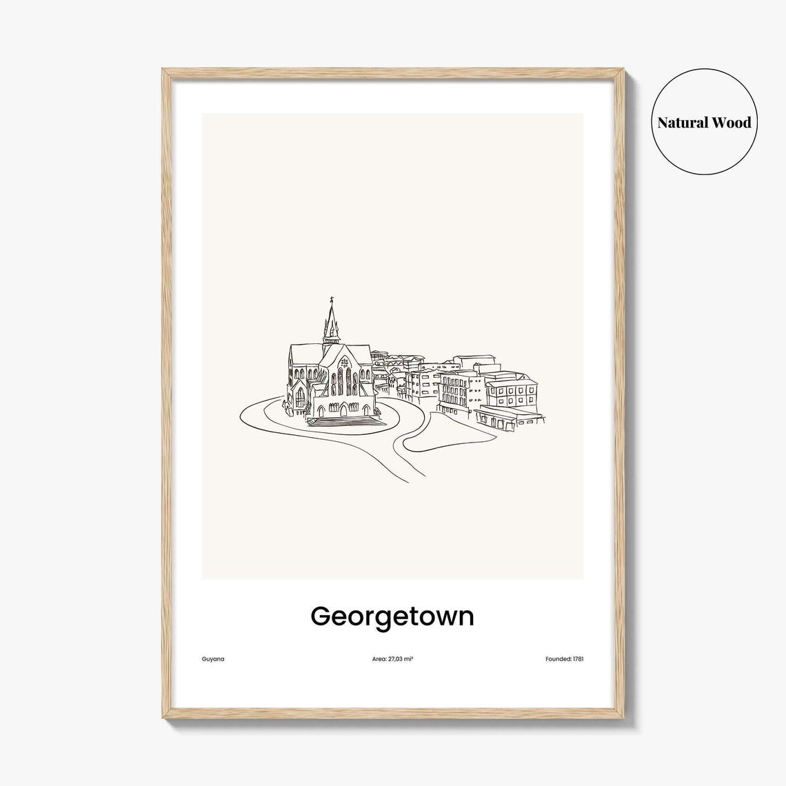 Georgetown Guyana Colonial Church Street One Line Drawing Poster - Image 2