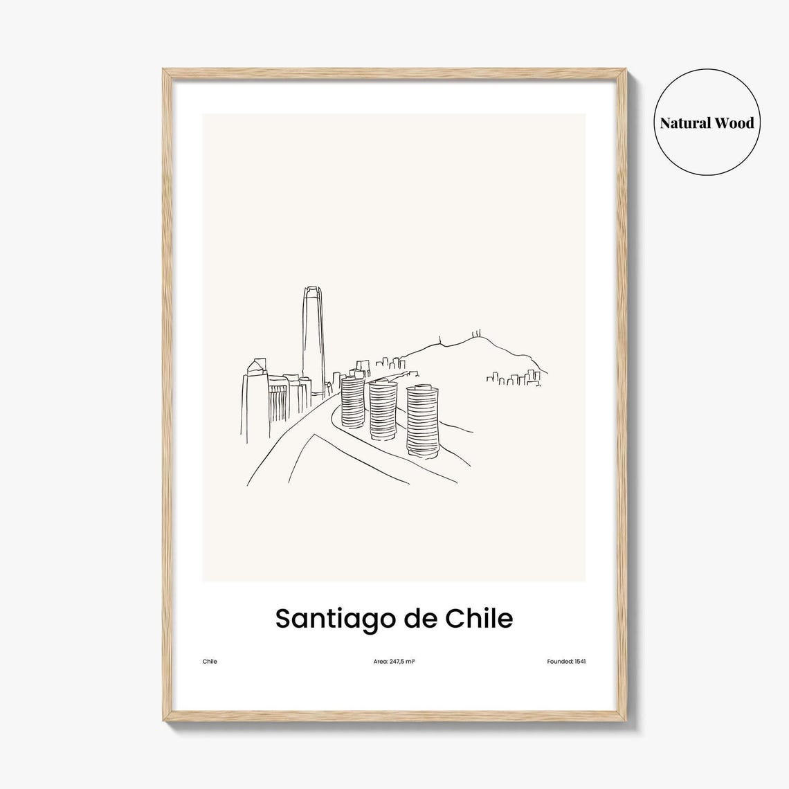 Santiago de Chile Minimalist Line Drawing Skyline Travel Poster - Image 2