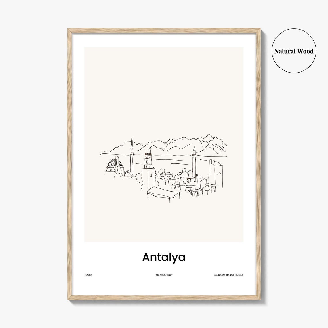 Antalya Turkey Old Town Minaret Minimalist Line Drawing Poster - Image 2