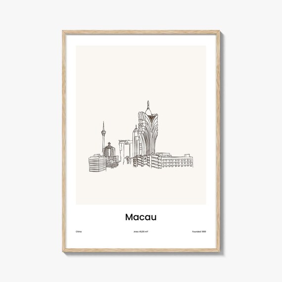Macau China One Line Skyline Minimalist City Travel Art Poster