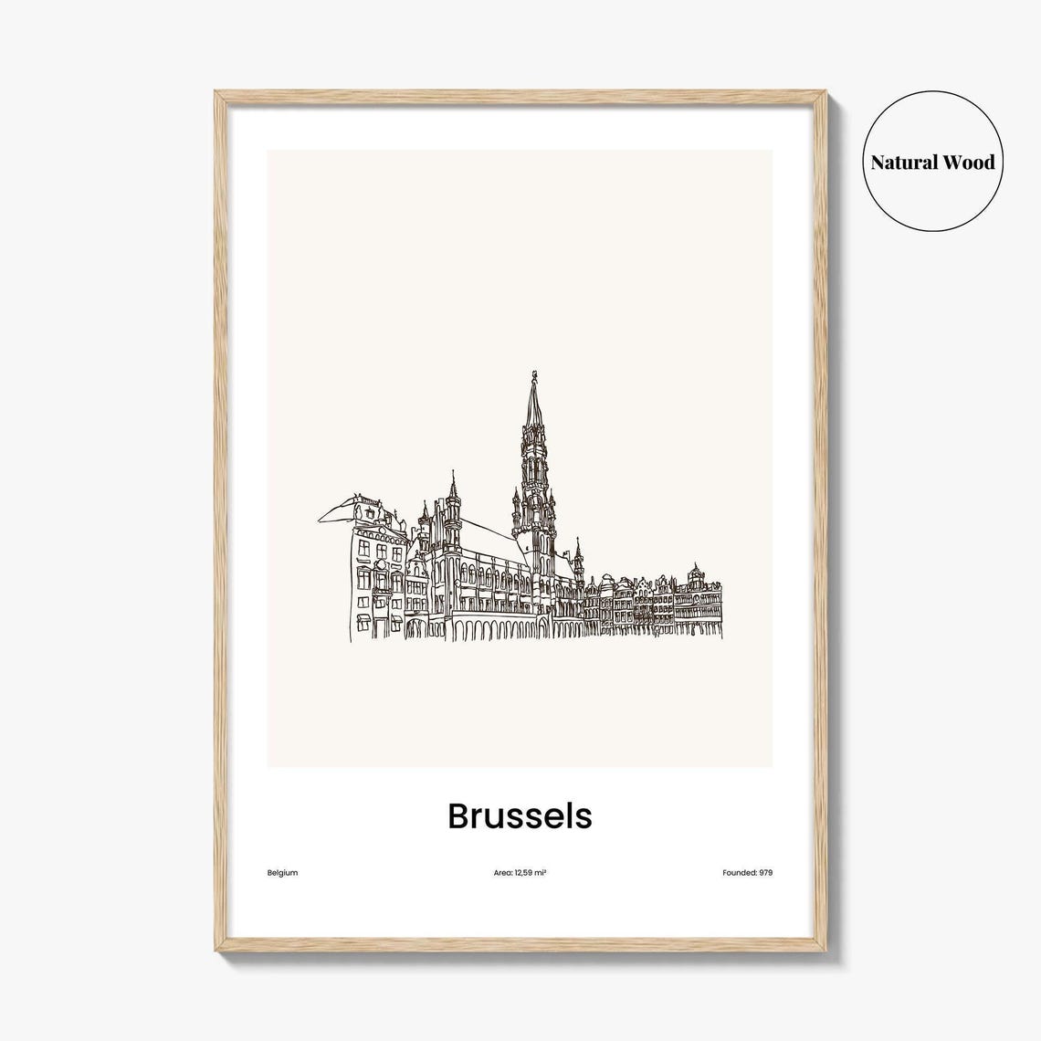 Brussels Belgium Grand Place Spire Minimalist Line Drawing Poster - Image 2