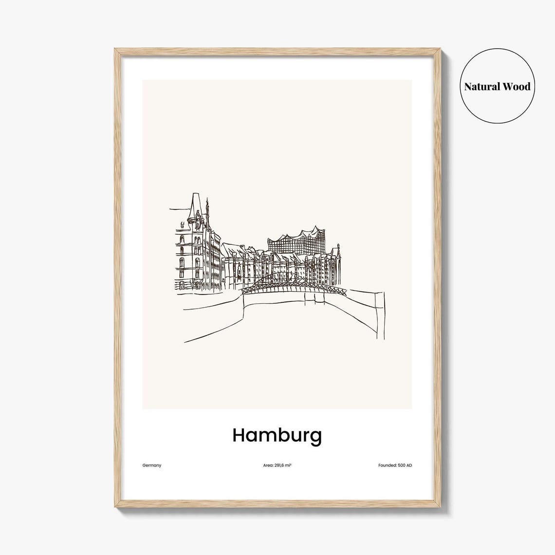 Hamburg Germany Elbphilharmonie One Line Skyline Travel Art Poster - Image 2