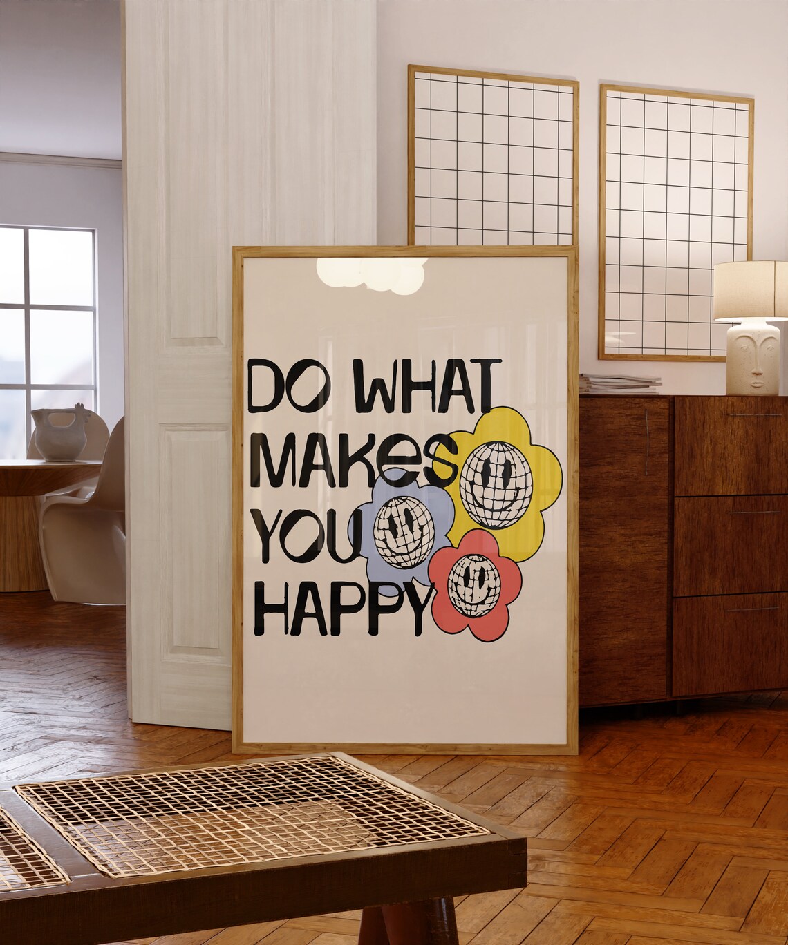Do What Makes You Happy Disco Flower Retro Groovy Quote Poster - Image 5