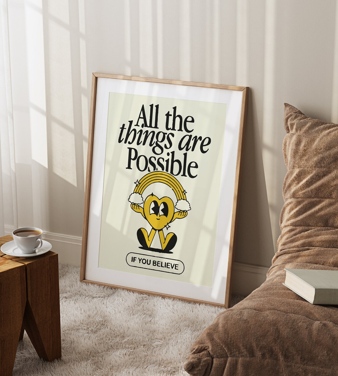 All Things Are Possible Rainbow Heart Retro Inspirational Quote Poster - Image 3