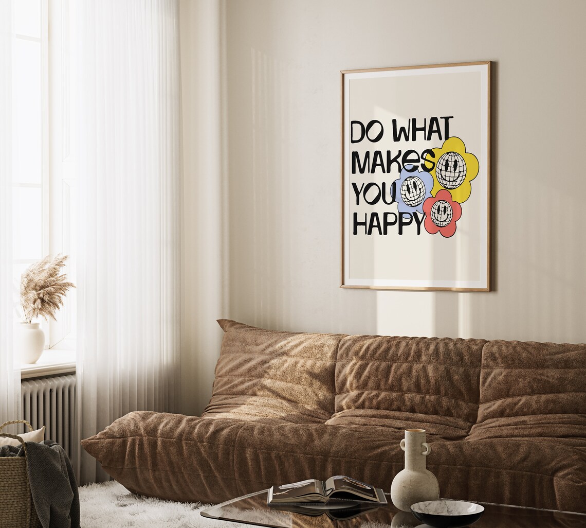 Do What Makes You Happy Disco Flower Retro Groovy Quote Poster - Image 3
