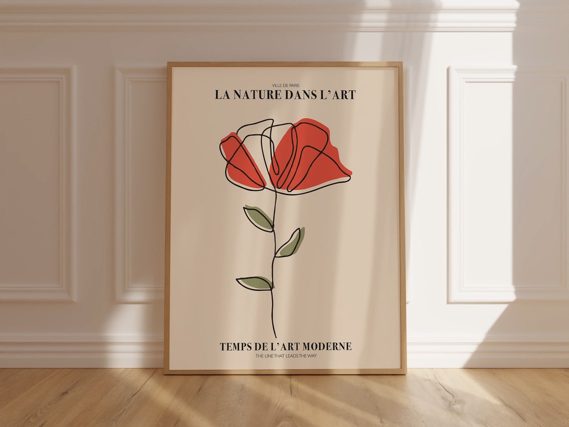 French Red Line Flower Art Poster Titled La Nature Dans LArt - Image 6