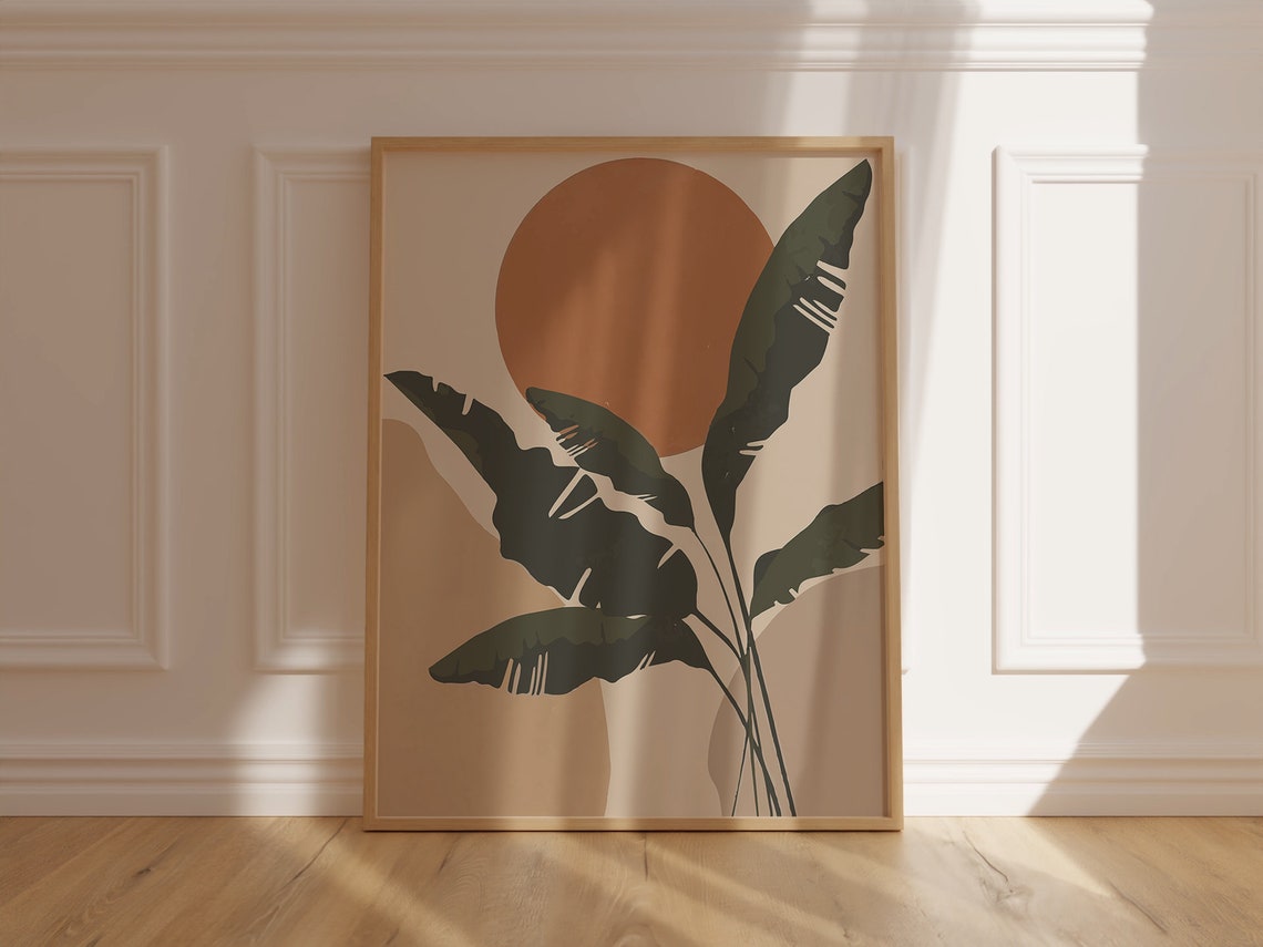 Tropical Dark Leaves and Burnt Orange Sun Botanical Art Poster - Image 5