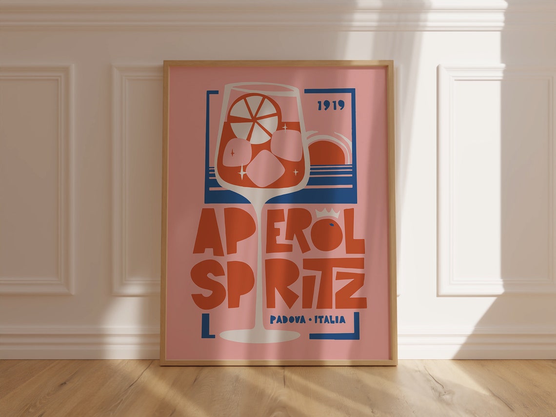 Retro Aperol Spritz 1919 Padova Italia Pink Cocktail Bar Art Poster