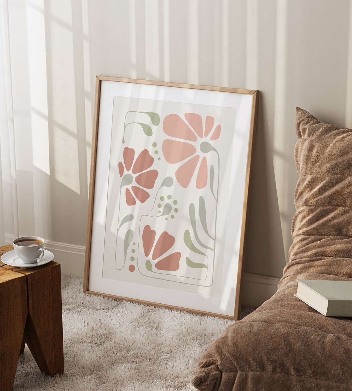 Blush Pink Floral Line Art Botanical Minimalist Decor Art Print - Image 2
