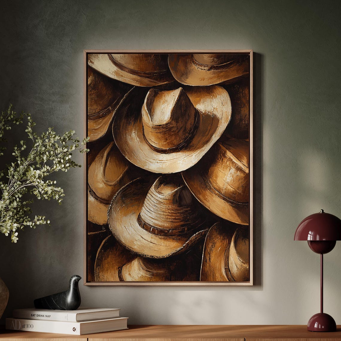 Stacked Cowboy Hats Overlapping Brims Vintage Western Poster