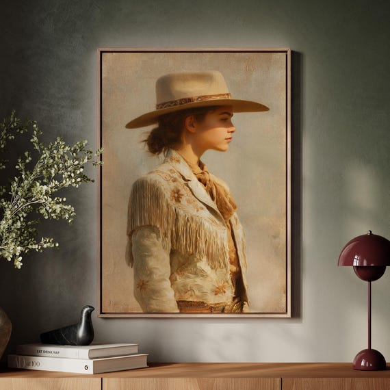 Vintage Western Cowgirl Portrait Print Rustic Rodeo Wall Art Country Girl In Hat Southwestern Decor For Farmhouse Style
